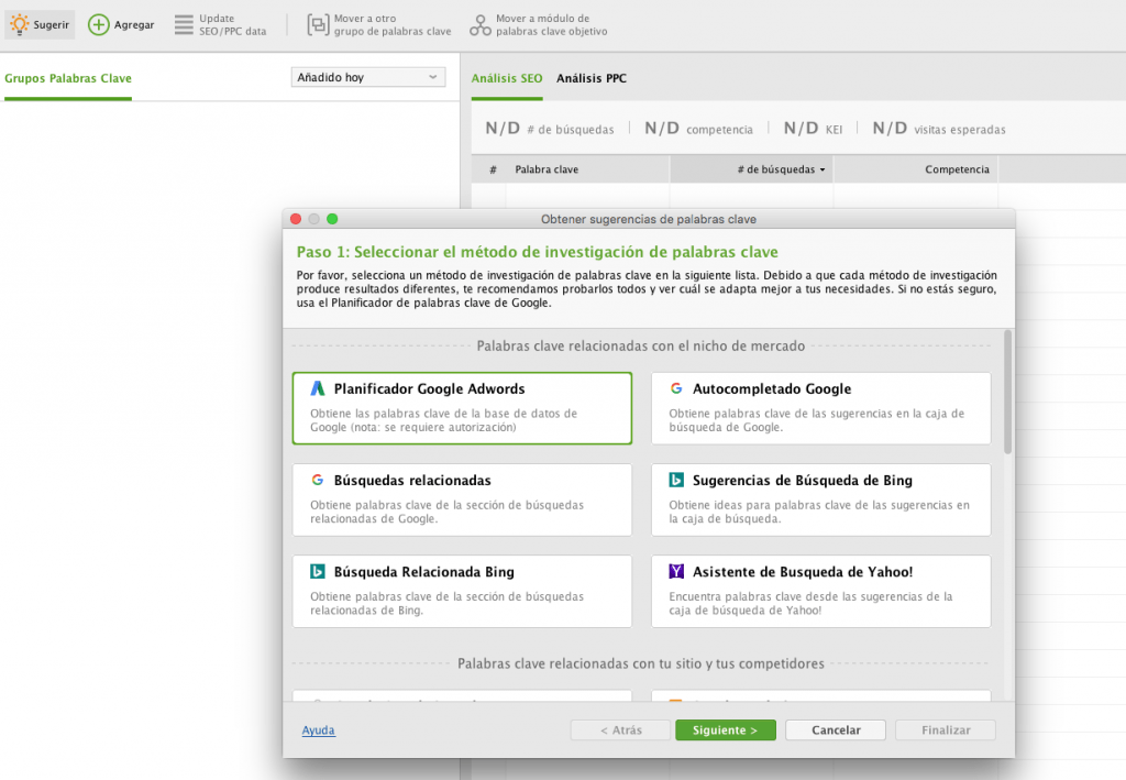 Investigación de palabras clave
